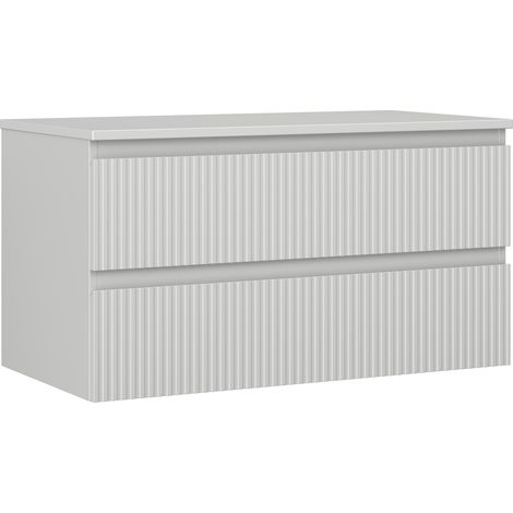 Mexen Rivel Badezimmerschrank Unterschrank 90 cm mit Arbeitsplatte, 2 Schubladen, geriffelt, grau matt - 91A20-09047-2-BFFC62 (1/5)