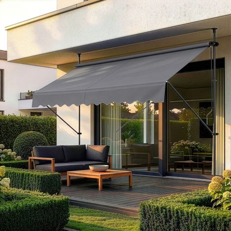 Toldo articulado barras telescópicas 300 x 120 x 220-309 cm Gris medio [pro.tec] (1/5)