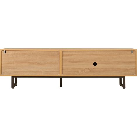 Meuble TV en bois naturel avec portes sans poignées et tiroirs, 180 x 38 x 51,5 cm (1/5)