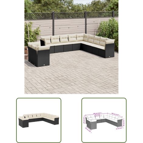 The Living Store 11-tlg. Garten-Sofagarnitur mit Kissen Schwarz Poly Rattan - Gartensofas - Outdoor Möbel - Lounge Set - Gartenlounge - Rattan Sofa (1/3)