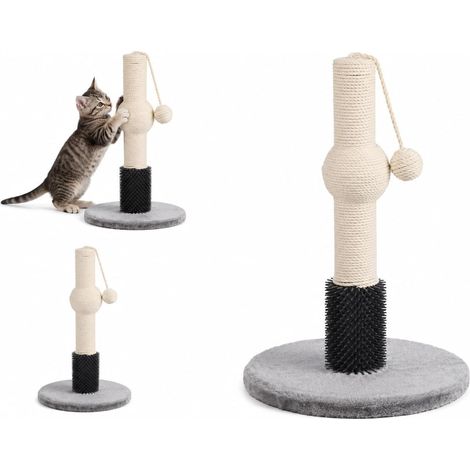 Arbre à Chat - Jouet Chat - Arbre à griffer Gris et Blanc - Peluche Douce - Corde à griffer en Coton - Surface de Massage en TPR - Jouet Suspendu - 30 x 30 x 52,5 cm