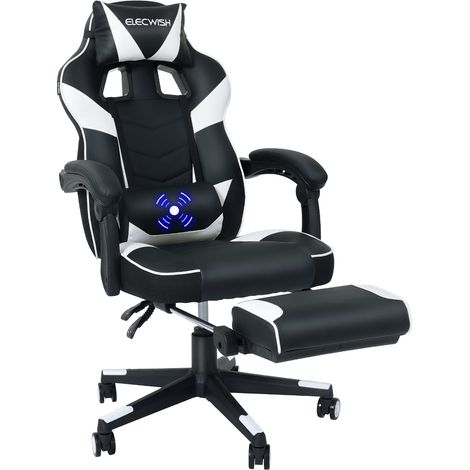 Puluomis – Chaise gaming ergonomique avec repose-pieds et coussin de massage – Inclinaison 90-150° – Cuir PU et mousse haute densité – Charge max 150 kg
