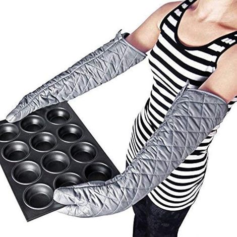 Supper Long 58,4 cm 58 cm Chiffon de coton Gants de four barbecue Gants résistant à la chaleur et Lot Gant de cuisine Pâtisserie Long Hot Cook 2 pcs (1/5)