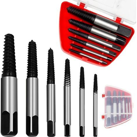 Ensemble de 6 Extracteurs de Vis – Outil Professionnel en Acier Trempé pour Tuyaux et Boulons, Taille M3-M25, avec Tige Carrée pour Perceuse, Extracteurs à Gauche (1/4)