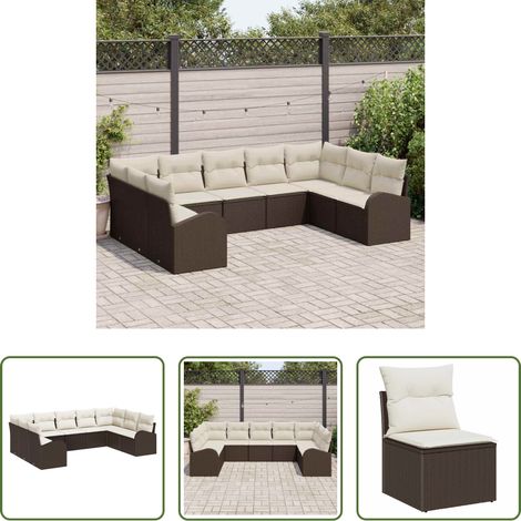 vidaXL Poly Rattan - Sofa Set mit Kissen 9 pcs Braun Poly Rattan (1/5)