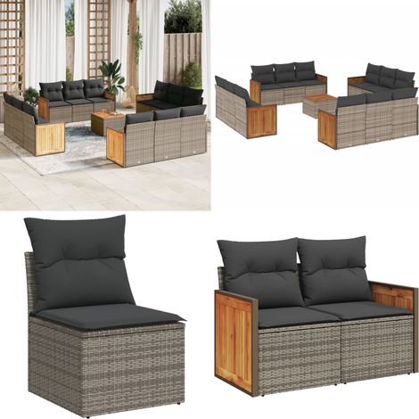 Salon de jardin avec coussins 13 pcs gris résine tressée - Ensemble Salon De Jardin - Meuble Extérieur - Mobilier De Jardin - Salon De Jardin Pliable - Set Salon De Jardin - Home & Living (1/5)