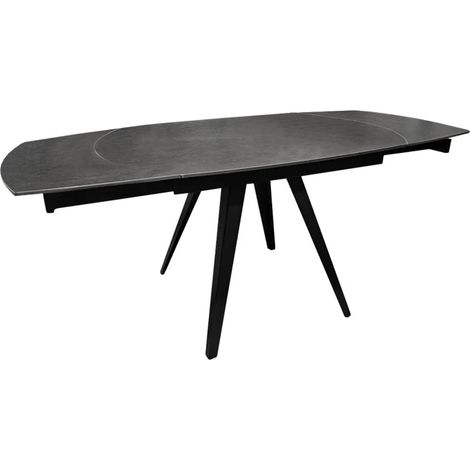 Table extensible ovale 120/180 cm – Plateau en céramique gris anthracite – Piètement métal – Pour 8 personnes – Hauteur 75,5 cm – Meubletmoi (1/5)