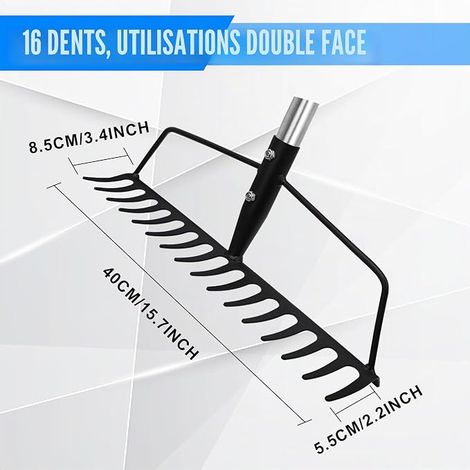 Garden Arch Rake Stainless Steel Garden Rake Adjustable for Leveling and Pickup (1/3)