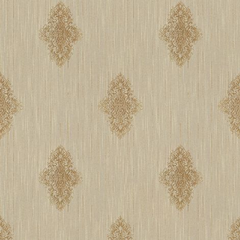 Papier peint baroque cuisine | Papier peint élégant gris à motif doré | Tapisserie baroque dorée métallique chambre adulte - 10,05 x 0,53 m (1/5)