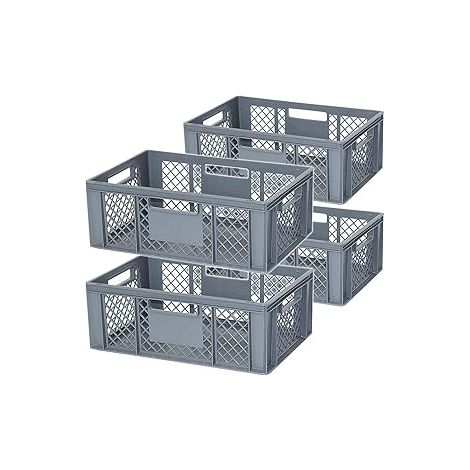 BRB 4 Eurobehälter mit 4 Durchfassgriffen, LxBxH 600x400x220 mm, 43 Liter, grau