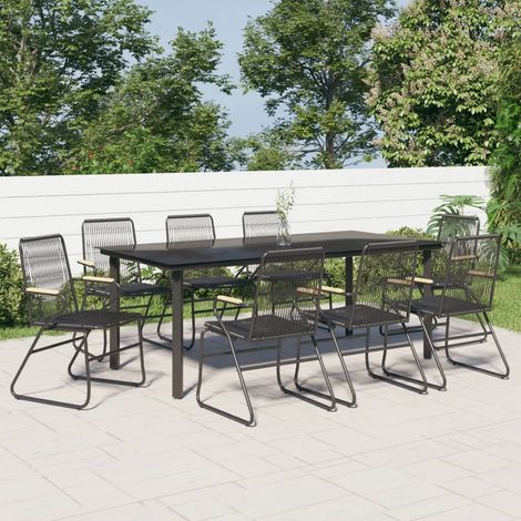 Ensemble à manger de jardin 9 pcs-Salon de jardin noir rotin PVC (1/5)