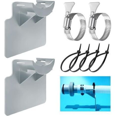 Lot de 2 supports de tuyau de piscine, accessoires de piscine hors sol avec collier de serrage et protection anti-torsion en plastique (gris) (1/5)