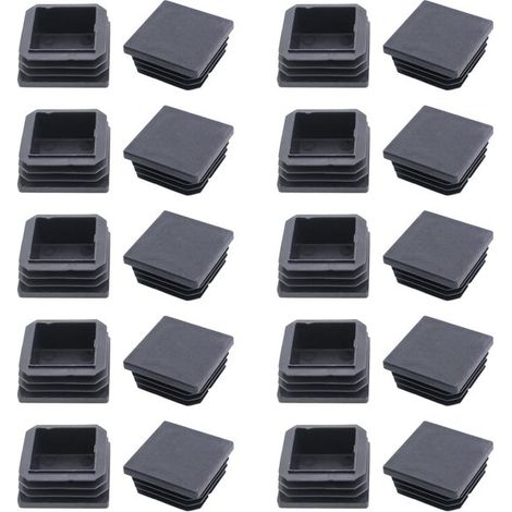 Patins de protection pour pieds de chaise - Lot de 20 - Antidérapants - Plastique - Tête carrée - 20 x 20 mm - Noir (1/5)