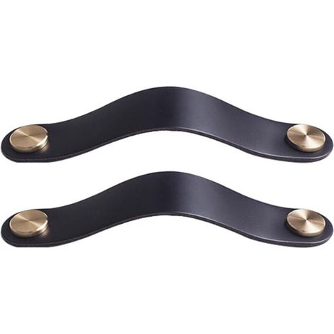Set aus 2 Schranktürgriffen aus Messing und schwarzem Leder, 160 mm lang, mit Schrauben, geeignet für Schränke und Küchen