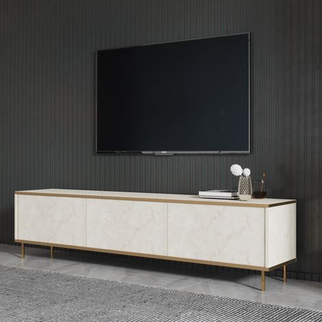 Mobile Porta tv Sassello, 3 Vani, 3 Ante, Apertura a Ribalta, 180x35x45h cm Beige Maro (1/5)