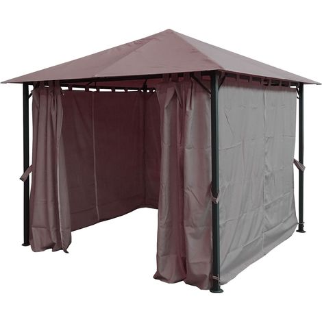 Metall Garten Pavillon Nizza 3x3m Antik Partyzelt Taupe RAL 7006 mit 4 Seitenteilen