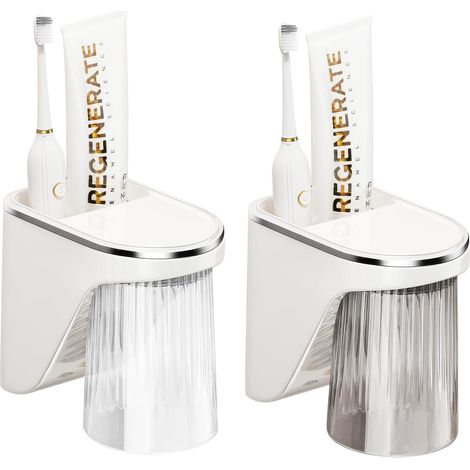 Lot de 2 porte-brosses muraux magnétiques avec gobelet et boîte, sans perçage. (1/5)