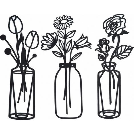 Ensemble de 3 vases en métal avec fleurs, décoration murale en fer antirouille, installation facile pour l'intérieur (1/5)
