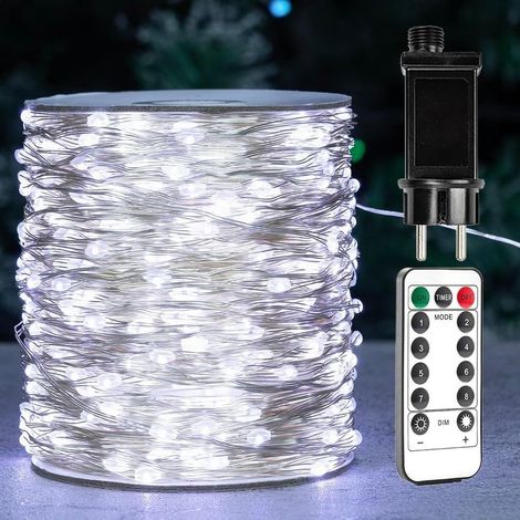 Guirlande lumineuse 100 m avec 1000 LED blanc froid, fil de cuivre argenté étanche IP44, télécommande incluse – idéale intérieur/extérieur (1/5)