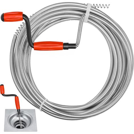 Desatascador de desagües, de 5 m × 6 mm, para inodoros, con manivela, para fregaderos y tuberías de baño. (1/4)