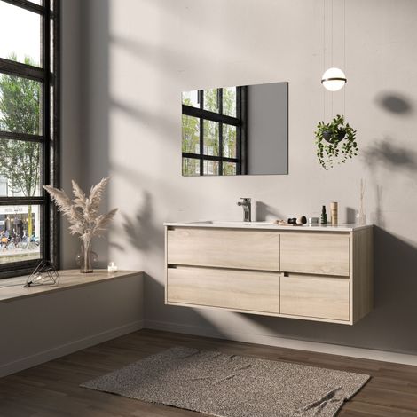 Mueble de baño TUELA 120cm OAK 4 cajones + lavabo (1/4)