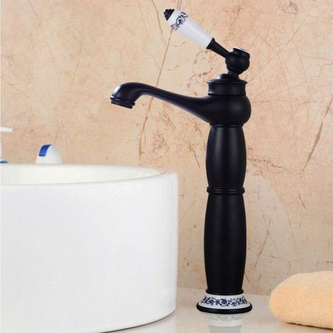 Rubinetto del Bagno, Miscelatore in Ottone Antico, Rubinetto a Beccuccio Alto Rubinetto del Bagno a Leva Singola Rubinetto del Lavandino del Bagno (Nero)