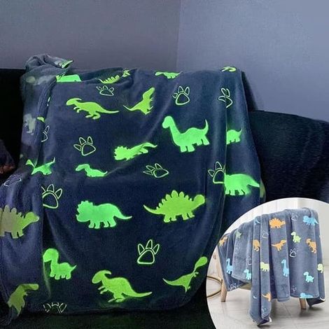 Couverture lumineuse en flanelle pour enfants, 150 x 130 cm, motif dinosaures (1/4)