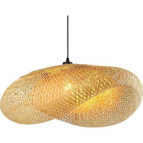 Suspension Luminaire,Chapeau Tissé À La Main Luminaire Plafonnier Bambou RéTro Plafonnier Chambre 100Cm Lustre Salon Pour Cuisine Salle À Manger Salon Restaurant,Paille LéGèRe (1/5)