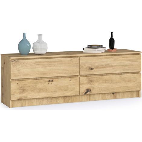 Akord – Commode enfant 160 cm – 4 tiroirs – Panneau stratifié chêne artisan – Dimensions 160x40x55 cm – Meuble élégant pour salon