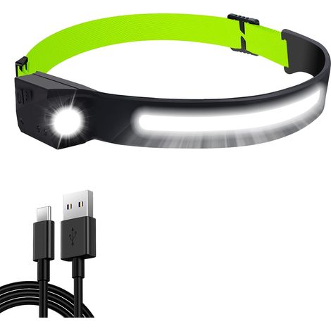 Lampe Frontale LED - 350 Lumen - Batterie Rechargeable USB 1200 mAh - Angle Éclairage 230° - Étanche IPX4 - COB XPE - Pour Course, Camping, Pêche, Réparation, Vélo - 1 Pièce