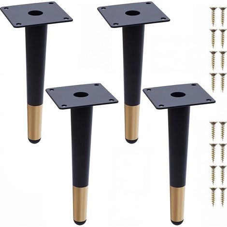 Pieds de Meuble 4Pcs Pieds de Table Conique Vertical Pieds de Canapé Pieds d'armoire en Métal pour Armoire Chaise Table (20cm Hauteur,Noir et Doré) (1/3)
