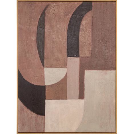 Tableau mural abstrait texturé - brun, beige et noir avec cadre bois clair (1/5)