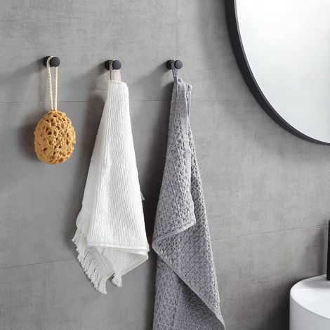 Paquet de 3 crochets en laiton adhésifs robustes muraux pour salle de bain,cuisine,placard,armoire (noir) (1/4)