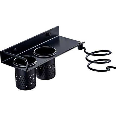 Support mural pour sèche-cheveux, panier de rangement pour salle de bain, pour sèche-cheveux, pinces plates, fers à friser, lisseurs, brosses – Convient aux outils chauffants (noir) (1/5)