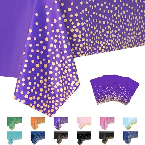 4er Set Tischdecken 137x274cm Dunkelviolett Gold Pünktchen Wasserdicht
