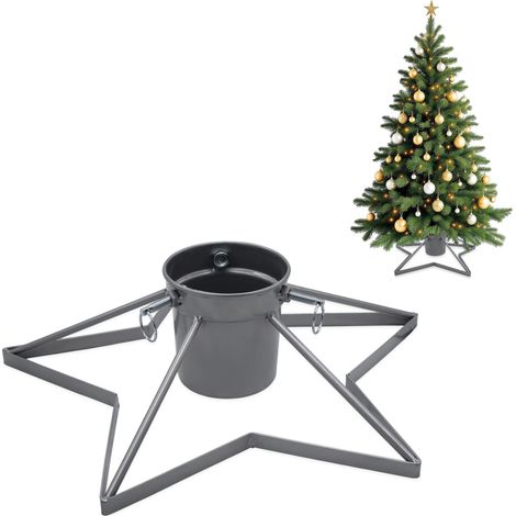 Stern Weihnachtsbaum Ständer mit Wasserbehälter - 49 cm Ø - in silber aus Metall