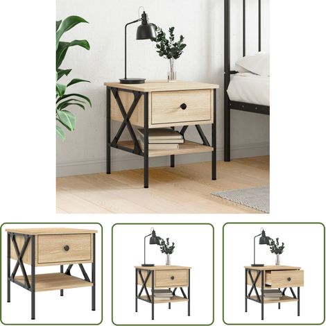 The Living Store Nachttisch Sonoma-Eiche 40x42x45 cm Holzwerkstoff - Industrielles Möbelstück - Nachttisch - Beistelltisch - Wohnzimmerdeko - Holzwerkstoff (1/5)