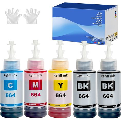 664 Encre Compatible avec Epson 664 Bouteille d'encre Multipack pour ET-2500 ET-2550 ET-2600 ET-2650 ET-3600 ET-4500 ET-4550 ET-14000 ET-15000 ET-16500 L100 L110 L200 L210 L350 L355 L365 (1/5)
