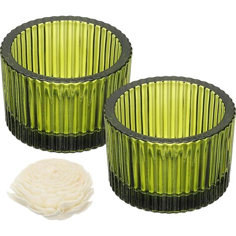 Lot de 2 bougeoirs ronds en verre nervuré pour centre de table, décoration d'intérieur et fournitures de fête (vert) (1/3)