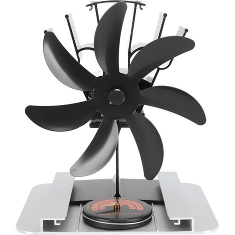 Ventilateur de Poêle à Bois 7 Pales, Ventilateur de Cheminée à Alimentation Thermique avec Plaque Isolante, Jauge de Température, Fonctionnement Silencieux, Noir Vertical (1/5)