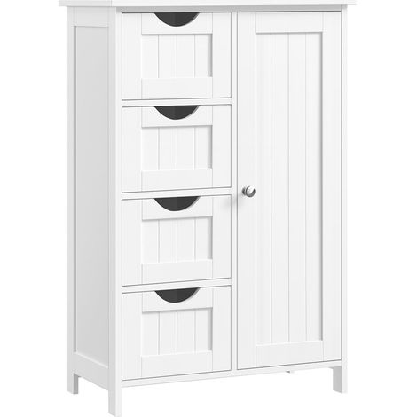 Mobiletto da bagno su supporto 55 x 30 x 81 cm mobile contenitore con 4 cassetti anta singola ripiano regolabile per soggiorno cucina e corridoio bianco 120006497
