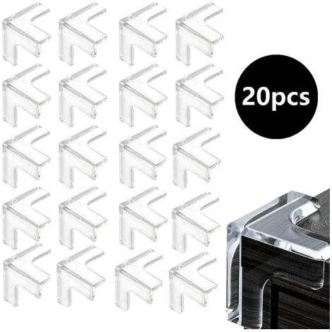 20 pièces protection d'angle de table en forme de T,transparent non toxique doux protection coin de table avec colle,pour cheminée,table,coins de meubles,tables de chevet