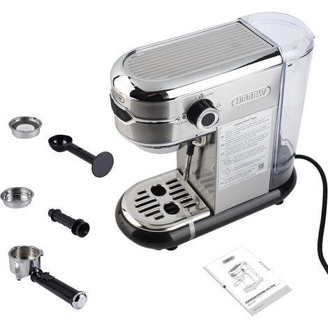 Machine à café compacte avec système de mousse de lait, commande tactile, 19 bars, simple et double service, arrêt automatique, machine électrique, 3 trous, baguette à vapeur, réservoir d'eau amovible (1/5)