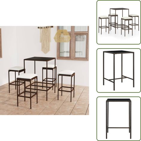 Arredamento da esterno - vidaXL Set da Bar da Giardino 5 pz con Cuscini in Polyrattan Marrone - Cuscini da seduta
