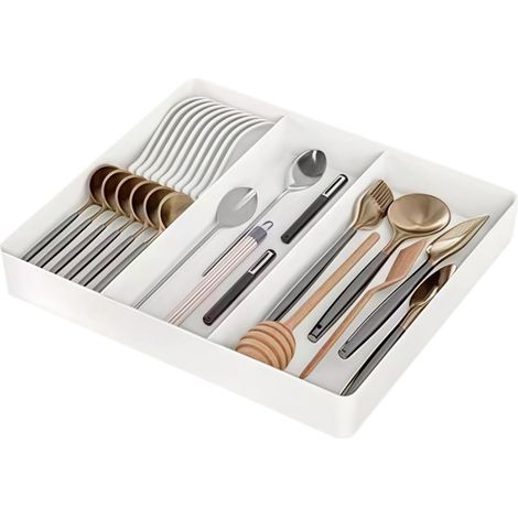 Organiseur d'ustensiles pour tiroirs de cuisine, plateau à ustensiles support réglable couverts, spatules cuisine en plastique, séparateur rangement outils et - Small (1/5)