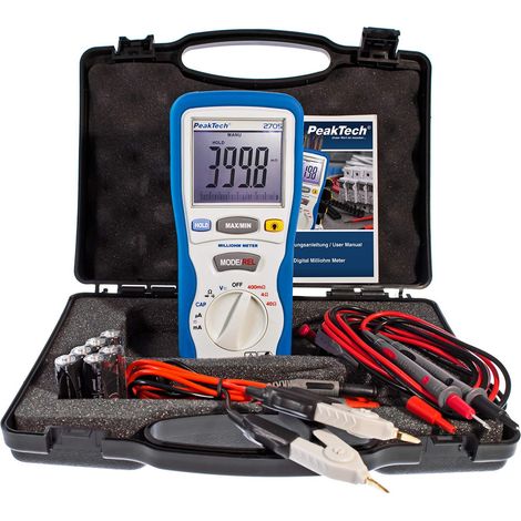 Peaktech 2705 – Milliohmetro Digitale con Puntali Kelvin a 4 Pin, Misurazione della Distanza, Tüv/Gs, Multimetro, Tester di Continuità, Grafico a Barre - Cat Iii 1000 V (1/5)