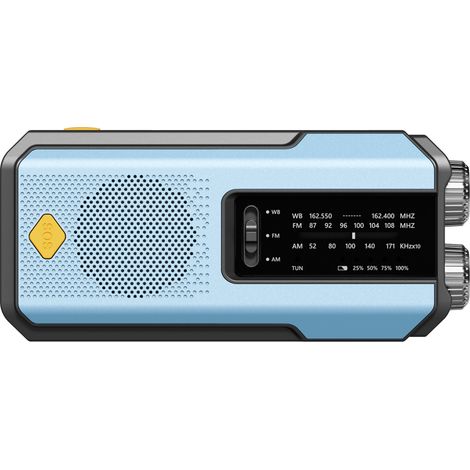 Radio d'urgence multifonctionnelle - Radio d'urgence - Radio d'urgence solaire à remontage manuel - Radio lampe torche d'urgence - 2000 mAh - ABS - Bleue (1/5)