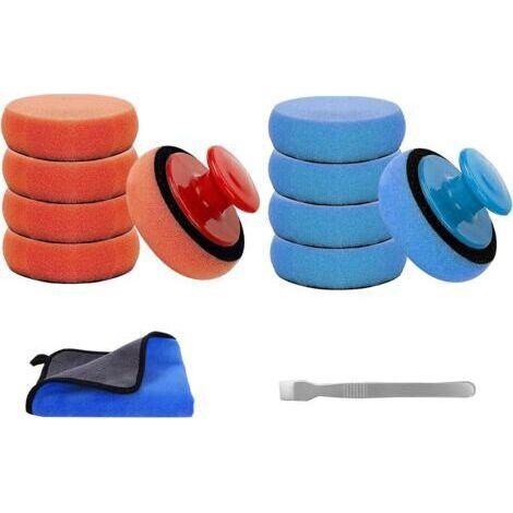 Car Polishing Sponge Polishing Set with Microfiber Polishing Cloths and Scraper Polishing Sponge 90 mm Pack of 10 Hand Pad Ampon Handle Wax Applicator (1/5)