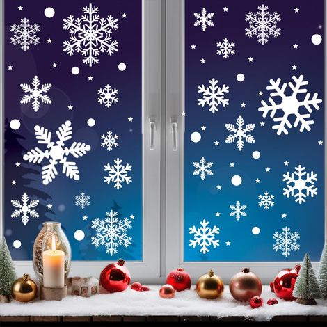 Grand Stickers Noel Fenetre Réutilisable 228 Pièces Decoration Noel Fenetre Electrostatique Décoration DIY Deco Vitre Noel Interieur Maison Vitrine Verre Grand Flocons de Neige Blanc 6 Feuilles (1/5)