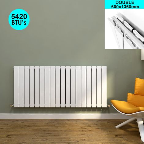 ELEGANT Designer White Wall/Floor Mounted Radiator Horizontal 600x1360mm Double Panel Radiator (1/5)